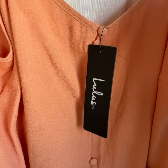 NWT Lulus Swing Me Along Light Orange Tiered Button-Front Swing Dress Size S NEW - Picture 3 of 6